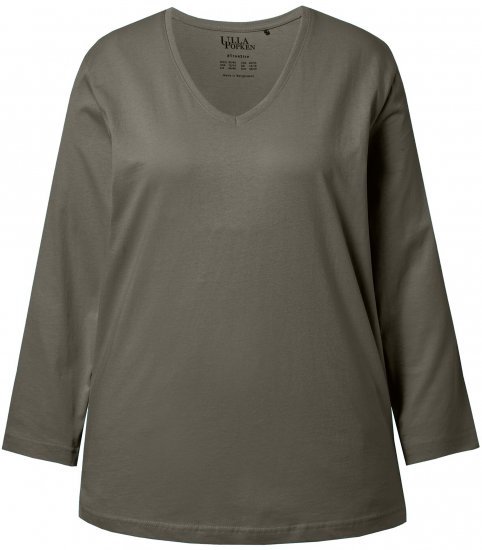 Ulla Popken Back To Basics V-Neck Relaxed Fit Cotton Tee Olive - T-shirt - 