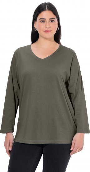 Ulla Popken Back To Basics V-Neck Relaxed Fit Cotton Tee Olive - T-shirt - 