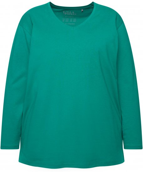 Ulla Popken Back To Basics V-Neck Relaxed Fit Cotton Tee Emerald Green - T-shirt - 