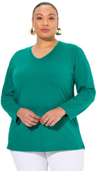 Ulla Popken Back To Basics V-Neck Relaxed Fit Cotton Tee Emerald Green - T-shirt - 