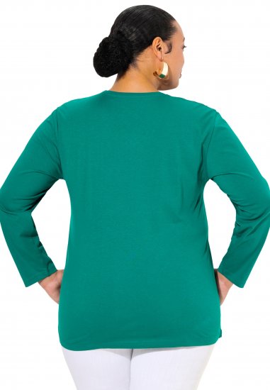 Ulla Popken Back To Basics V-Neck Relaxed Fit Cotton Tee Emerald Green - T-shirt - 