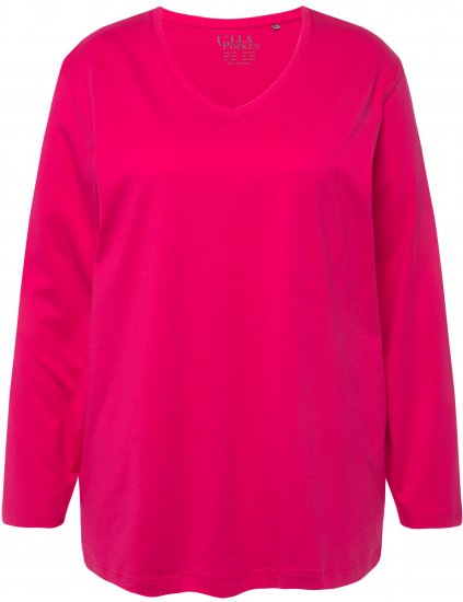 Ulla Popken Back To Basics V-Neck Relaxed Fit Cotton Tee Magenta Pink - T-shirt - 