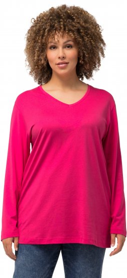 Ulla Popken Back To Basics V-Neck Relaxed Fit Cotton Tee Magenta Pink - T-shirt - 