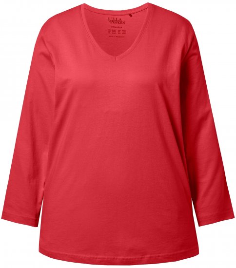 Ulla Popken Back To Basics V-Neck Relaxed Fit Cotton Tee Salsa Red - T-shirt - 