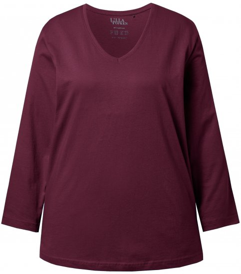Ulla Popken Back To Basics V-Neck Relaxed Fit Cotton Tee Dark Berry - T-shirt - 