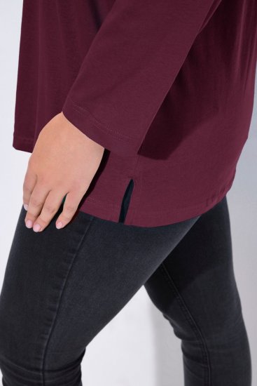 Ulla Popken Back To Basics V-Neck Relaxed Fit Cotton Tee Dark Berry - T-shirt - T-shirt da donna taglie comode