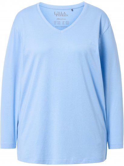 Ulla Popken Back To Basics V-Neck Relaxed Fit Cotton Tee Light Blue - T-shirt - 