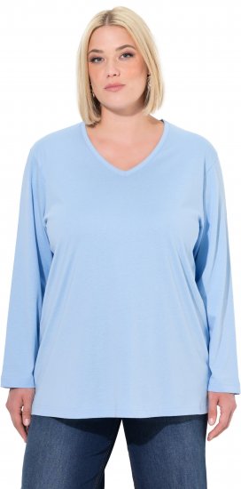 Ulla Popken Back To Basics V-Neck Relaxed Fit Cotton Tee Light Blue - T-shirt - 