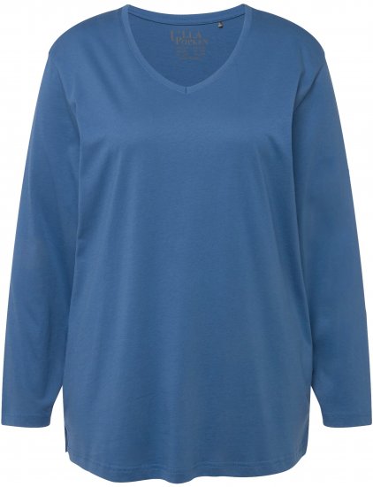 Ulla Popken Back To Basics V-Neck Relaxed Fit Cotton Tee Denim Blue - T-shirt - 