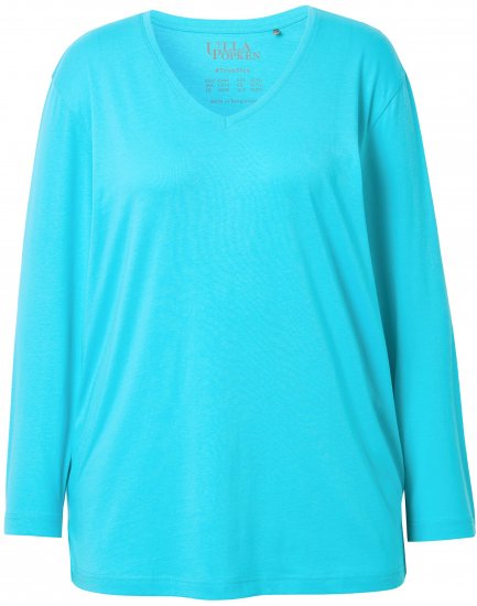 Ulla Popken Back To Basics V-Neck Relaxed Fit Cotton Tee Deep Aqua - T-shirt - 