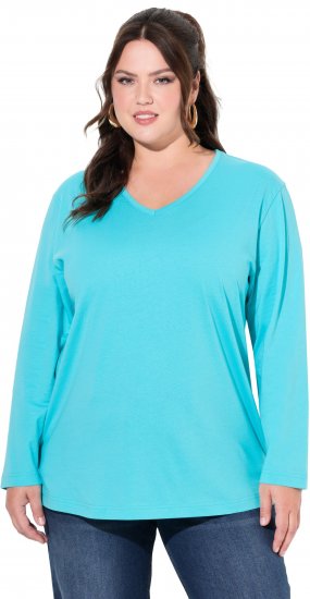 Ulla Popken Back To Basics V-Neck Relaxed Fit Cotton Tee Deep Aqua - T-shirt - 