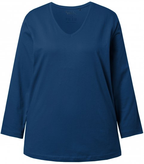 Ulla Popken Back To Basics V-Neck Relaxed Fit Cotton Tee Dark Blue - T-shirt - 