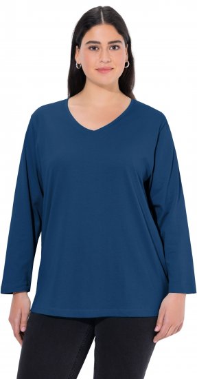 Ulla Popken Back To Basics V-Neck Relaxed Fit Cotton Tee Dark Blue - T-shirt - 