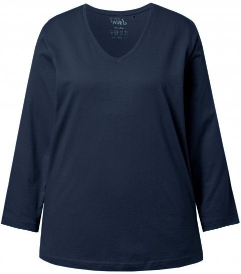 Ulla Popken Back To Basics V-Neck Relaxed Fit Cotton Tee Navy Blue - T-shirt - 