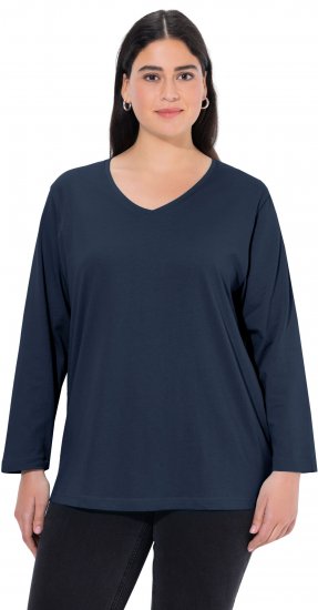 Ulla Popken Back To Basics V-Neck Relaxed Fit Cotton Tee Navy Blue - T-shirt - 