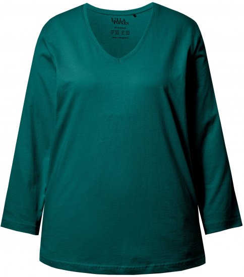 Ulla Popken Back To Basics V-Neck Relaxed Fit Cotton Tee Teal Green - T-shirt - 
