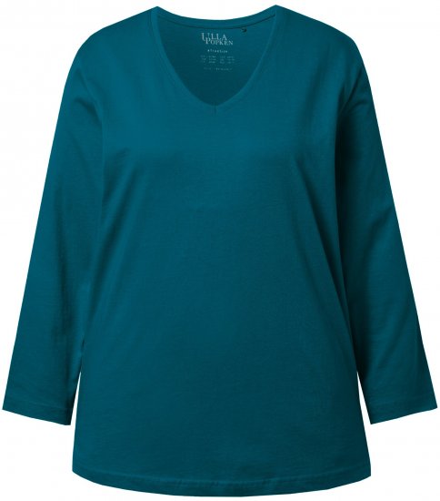 Ulla Popken Back To Basics V-Neck Relaxed Fit Cotton Tee Cerulean - T-shirt - 