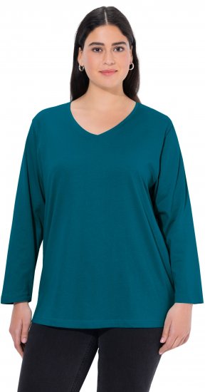 Ulla Popken Back To Basics V-Neck Relaxed Fit Cotton Tee Cerulean - T-shirt - 