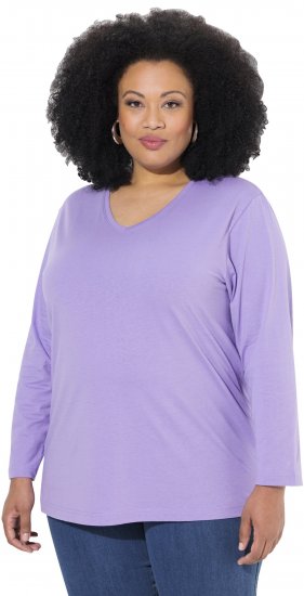Ulla Popken Back To Basics V-Neck Relaxed Fit Cotton Tee Pale Lilac - T-shirt - 