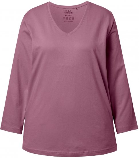 Ulla Popken Back To Basics V-Neck Relaxed Fit Cotton Tee Dark Rose - T-shirt - 