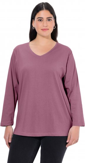 Ulla Popken Back To Basics V-Neck Relaxed Fit Cotton Tee Dark Rose - T-shirt - 