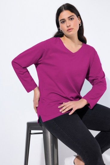Ulla Popken Back To Basics V-Neck Relaxed Fit Cotton Tee Berry - T-shirt - T-shirt da donna taglie comode