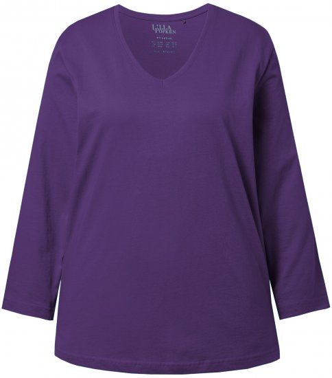 Ulla Popken Back To Basics V-Neck Relaxed Fit Cotton Tee Deep Violet - T-shirt - 
