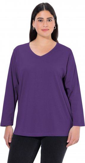 Ulla Popken Back To Basics V-Neck Relaxed Fit Cotton Tee Deep Violet - T-shirt - 