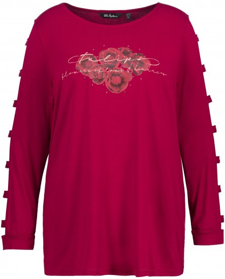 Ulla Popken Rhinestone Accent Statement Cutout Sleeve Stretch Knit Top Wine Red - T-shirt stampate da donna - 