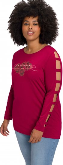 Ulla Popken Rhinestone Accent Statement Cutout Sleeve Stretch Knit Top Wine Red - T-shirt stampate da donna - 
