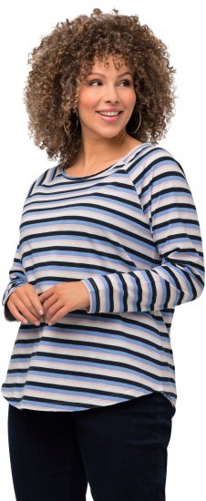 Ulla Popken Striped A-Line Long Sleeve Tee Navy Blue - T-shirt stampate da donna - 