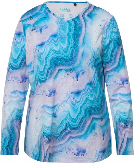 Ulla Popken Marble Ski Top with Gaiter Bright Turquoise - T-shirt stampate da donna - 