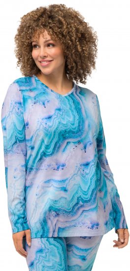 Ulla Popken Marble Ski Top with Gaiter Bright Turquoise - T-shirt stampate da donna - 