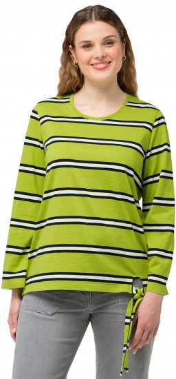 Ulla Popken Striped Hem Long Sleeve Tee Apple Green - T-shirt stampate da donna - 