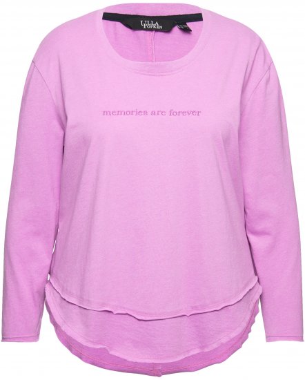 Ulla Popken Layered Look Memories Embroidered Long Sleeve Tee Amethyst - T-shirt stampate da donna - 