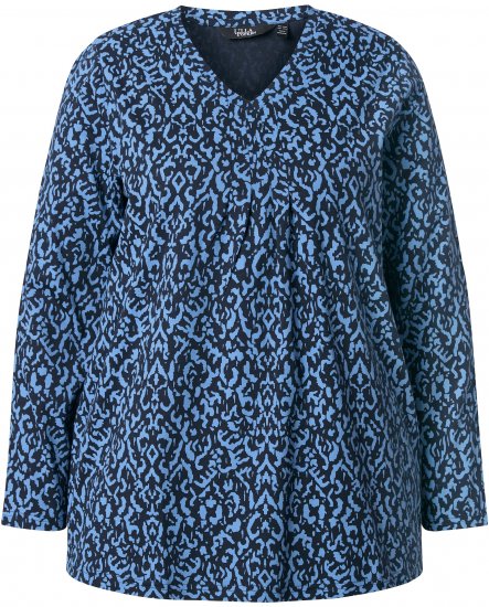 Ulla Popken Geometric Print 3/4 Sleeve Pleated Tee Navy Blue - T-shirt stampate da donna - 