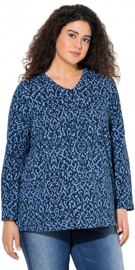 Ulla Popken Geometric Print 3/4 Sleeve Pleated Tee Navy Blue - T-shirt stampate da donna - 