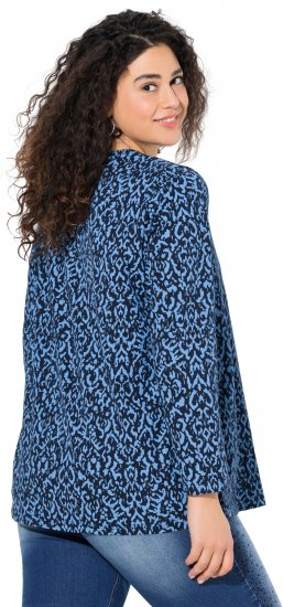 Ulla Popken Geometric Print 3/4 Sleeve Pleated Tee Navy Blue - T-shirt stampate da donna - 