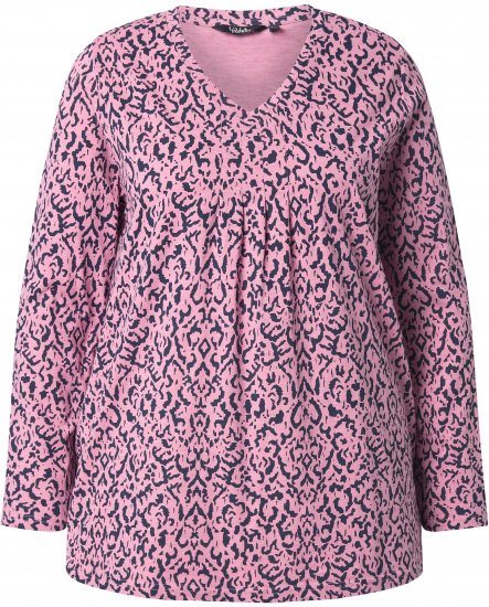 Ulla Popken Geometric Print 3/4 Sleeve Pleated Tee Raspberry - T-shirt stampate da donna - 