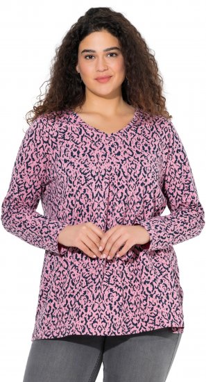 Ulla Popken Geometric Print 3/4 Sleeve Pleated Tee Raspberry - T-shirt stampate da donna - 