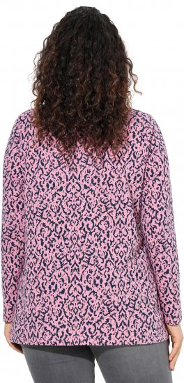 Ulla Popken Geometric Print 3/4 Sleeve Pleated Tee Raspberry - T-shirt stampate da donna - 