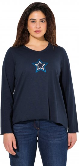 Ulla Popken Star Long Sleeve Graphic Tee Navy Blue - T-shirt stampate da donna - 