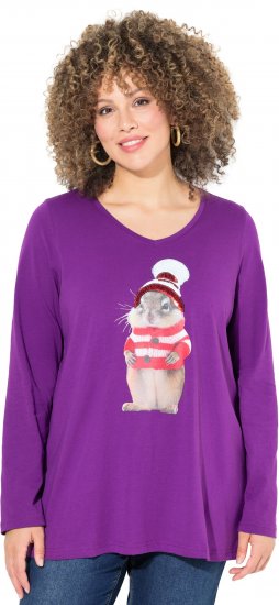 Ulla Popken Christmas Squirrel Long Sleeve Graphic Tee Dark Purple - T-shirt stampate da donna - 