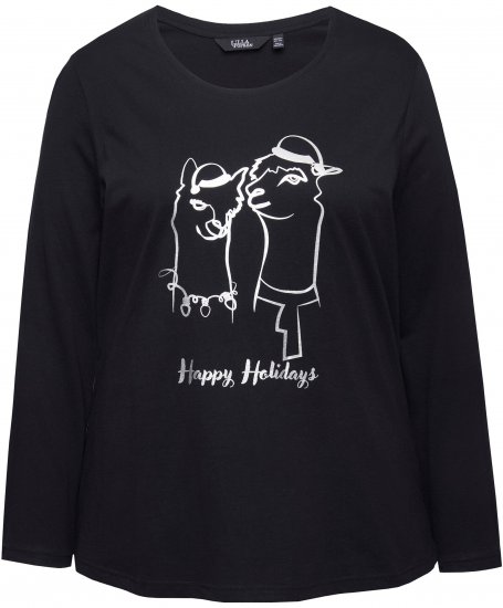 Ulla Popken Metallic Graphic Holiday Tee Black - T-shirt stampate da donna - 