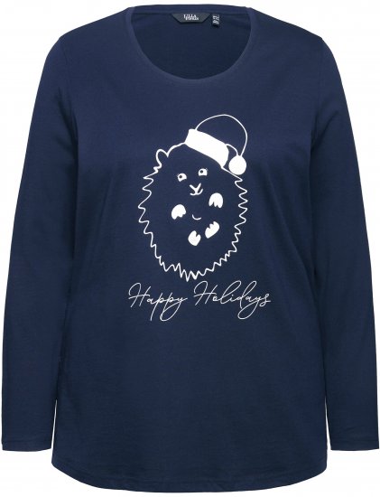 Ulla Popken Metallic Graphic Holiday Tee Navy - T-shirt stampate da donna - 