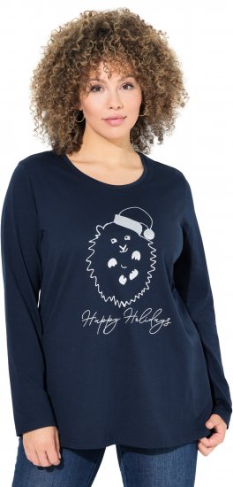 Ulla Popken Metallic Graphic Holiday Tee Navy - T-shirt stampate da donna - 