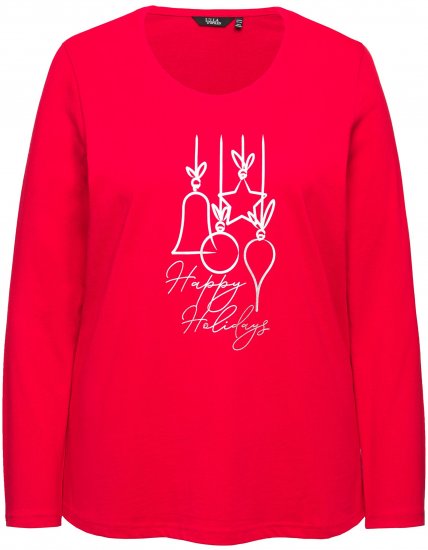 Ulla Popken Metallic Graphic Holiday Tee Salsa Red - T-shirt stampate da donna - 