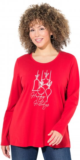 Ulla Popken Metallic Graphic Holiday Tee Salsa Red - T-shirt stampate da donna - 