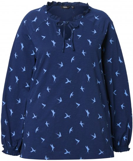 Ulla Popken Swallow Print Long Sleeve Tee Ink Blue - T-shirt stampate da donna - 