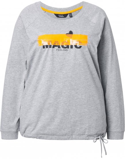 Ulla Popken Magic Feeling Long Sleeve Graphic Tee Light Grey Melange - T-shirt stampate da donna - 